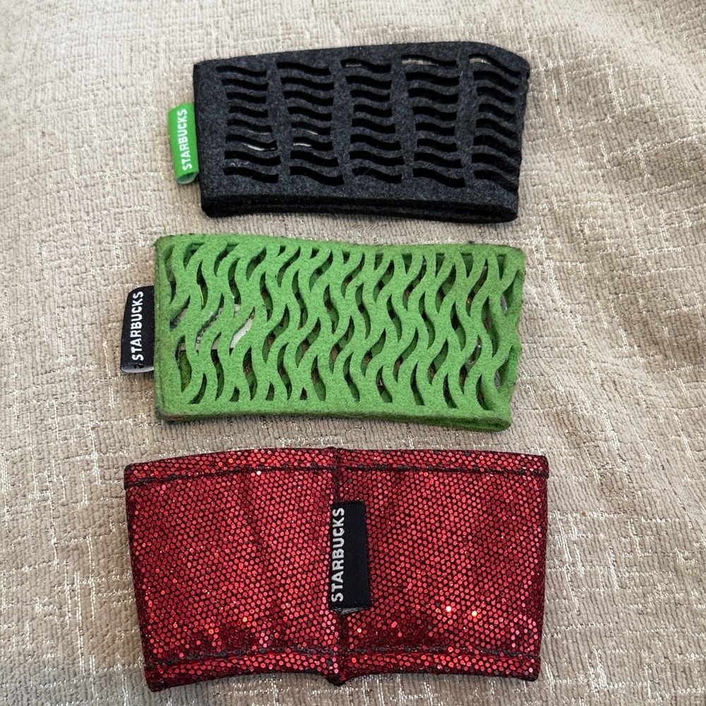 Starbucks Reusable Coffee Cup Sleeves Bundle of 3 Holiday Red Green Zig-Zag